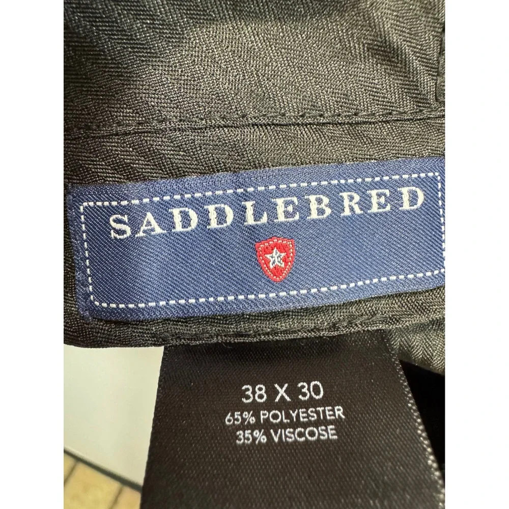 Saddlebred Mens Charcoal Gray‎ 2 Piece Suit 46S Blazer 38x30 Pants with Tie - Picture 2 of 8